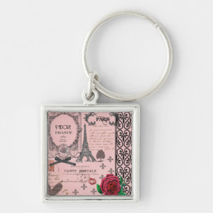 Vintage rosa Paris-Collage Schlüsselanhänger