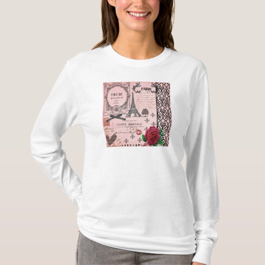 Vintage rosa Paris-Collage T-Shirt (Vorderseite)