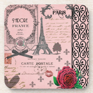 Vintage Rosa Paris Collage Untersetzer