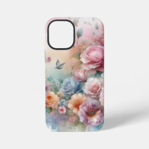 Vintage rosa Pastellrosen mit Schmetterling iPhone 12 Mini Hülle