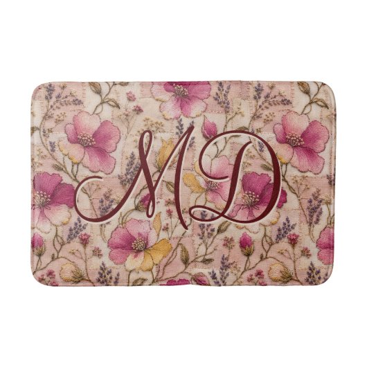 Vintage rosa Patchwork-Blumenmuster Badematte (Vorderseite)