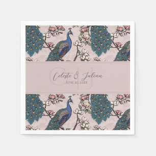 Vintage-Rosa-Pfau-Chinoiserie-Muster Serviette