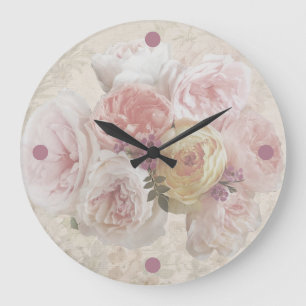 Vintage rosa Pfingstrosen-Blüten romantische Dekor Große Wanduhr