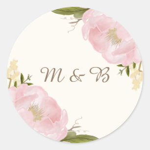Vintage-Rosa-Pfingstrosen-Hochzeitsmonogramm-Aufkl Runder Aufkleber