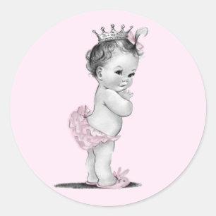 Vintage-Rosa-Prinzessin-Baby-Shower-Aufkleber Runder Aufkleber