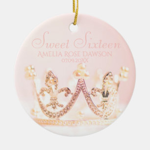 Vintage Rosa Prinzessinnenkrone Sweet Sixteen Part Keramik Ornament