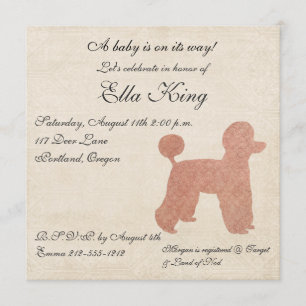 Vintage-Rosa-Pudel-Silhouette-Baby-Einladung Einladung