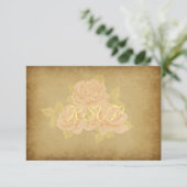 Vintage rosa romantische Rose Franzose Goldfleurde RSVP Karte (Stehend Vorderseite)