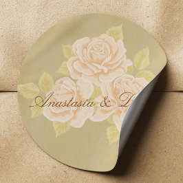Vintage, rosa romantische Rose mit goldfarbenem Fl Runder Aufkleber
