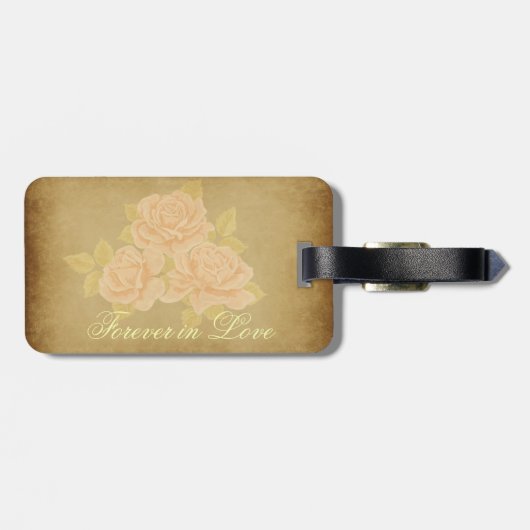 Vintage rosa romantische Rose Souvenir Gepäckanhänger (Rückseite horizontal)
