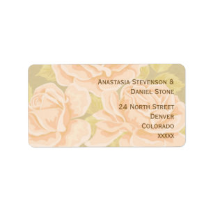 Vintage rosa romantische Rosen mit goldenem Adressaufkleber