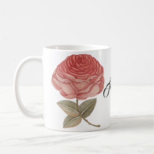 Vintage Rosa-Rosa-Abbildung Kaffeetasse (Links)