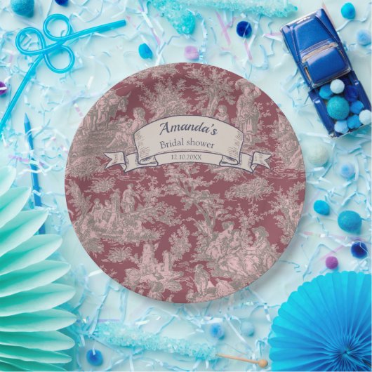 Vintage Rosa-Rosa-Dusche Pappteller (Party)