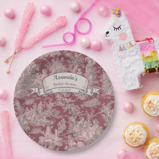 Vintage Rosa-Rosa-Dusche Pappteller (Party)