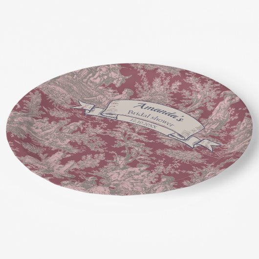 Vintage Rosa-Rosa-Dusche Pappteller (Schrägansicht)