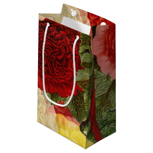 Vintage Rosa Rosa Gelbe Rosen Kleine Geschenktüte (Vorderseite Schrägansicht)