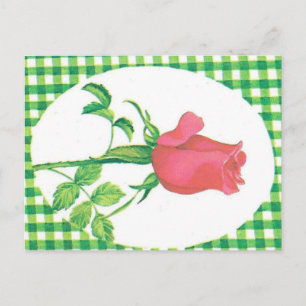 Vintage rosa rosa grün Gingham Landschaft floral P Postkarte