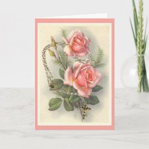 Vintage rosa rosa mit Rosenkranz Karte