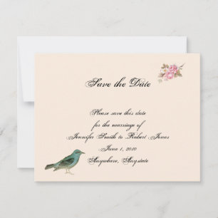 Vintage Rosa-Rosa und Robin Hochzeit Termin vormer Save The Date