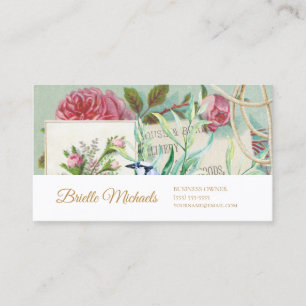 Vintage Rosa-Rose aus Ephemera mit Goldschrift Visitenkarte
