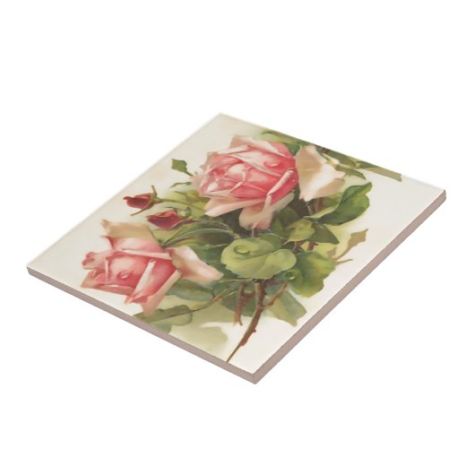 Vintage rosa Rose Fliese (Seite)