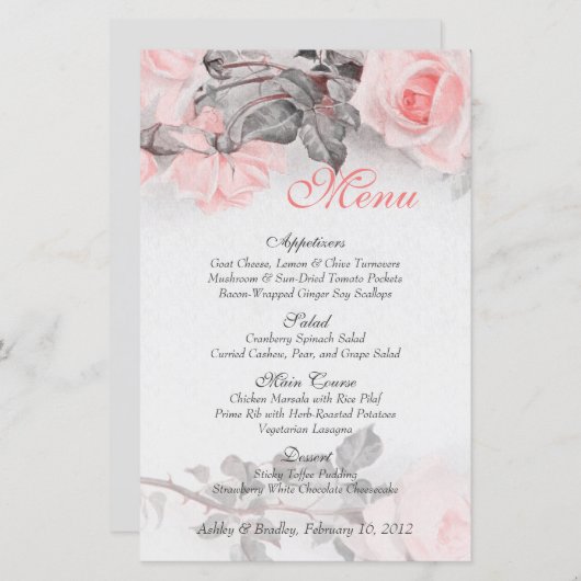 Vintage Rosa-Rose-Hochzeitkarte (Vorne/Hinten)