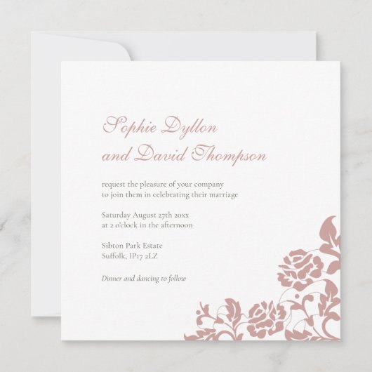 Vintage Rosa Rose Lace Square Wedding Einladung (Vorderseite)
