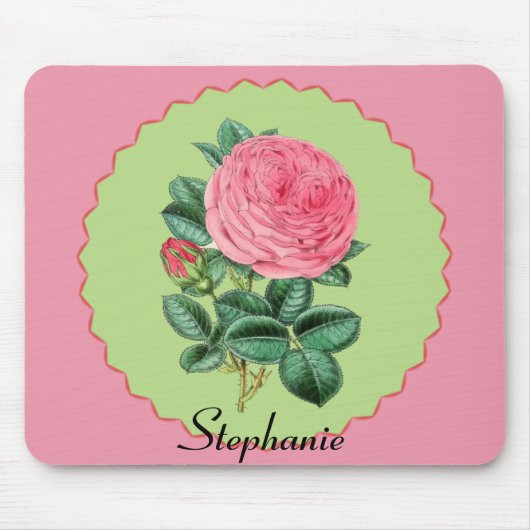 Vintage rosa Rose mit rosa spitzen Rahmen Mousepad (Vorne)
