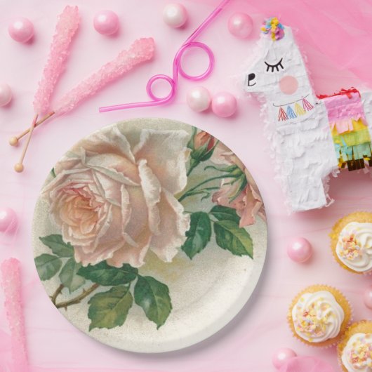 Vintage rosa Rose Pappteller (Party)