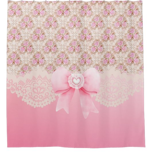 Vintage rosa Rose, Streifen und Leiste Duschvorhang (Vorderseite)