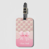 Vintage, rosa Rose, Streifen und Spitzen Gepäckanhänger (Vorderseite Vertikal)