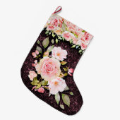 Vintage rosa Rose und Spitze Großer Weihnachtsstrumpf (Vorderansicht (hängend))