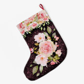 Vintage rosa Rose und Spitze Großer Weihnachtsstrumpf (Rückseite (Hängend))