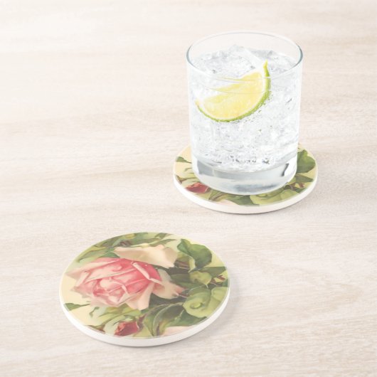 Vintage rosa Rose Untersetzer (Seite)