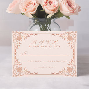 Vintage Rosa Roségold Elegante Kalligrafie Hochzei RSVP Karte