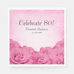 Vintage rosa Rosen-80. Geburtstags-Party Serviette