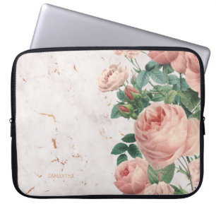 Vintage rosa Rosen Blumenmarmor individuell Laptopschutzhülle