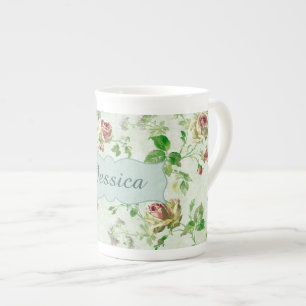Vintage-Rosa-Rosen Blumenmuster Personalisiert Porzellantasse