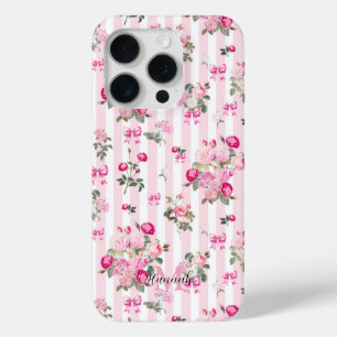 Vintage rosa Rosen Coquette-Schleife Streifen Case-Mate iPhone Hülle