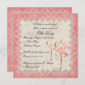 Vintage rosa Rosen-Flamingo-Baby-Einladung Einladung (Vorne/Hinten)
