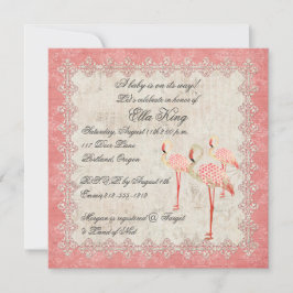 Vintage rosa Rosen-Flamingo-Baby-Einladung Einladung