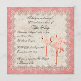 Vintage rosa Rosen-Flamingo-Baby-Einladung Einladung