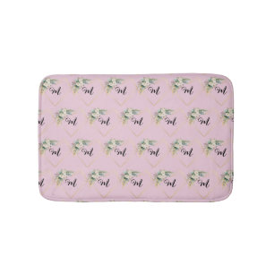 Vintage Rosa Rosen Goldenes Herz Monogramm Badematte