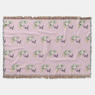 Vintage Rosa Rosen Goldenes Herz Monogramm Decke