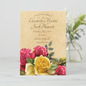 Vintage Rosa-Rosen-Hochzeit, gelb Einladung (Stehend Vorderseite)