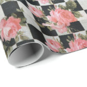 Vintage rosa Rosen mit Schwarzweiss Geschenkpapier (Rolleneckpunkt)