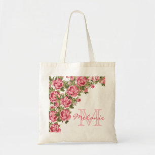 Vintage Rosa Rosen Pioniername, Monogramm Tragetasche