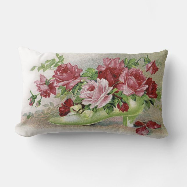 Vintage rosa Rosen und Schuh Lendenkissen (Vorderseite)