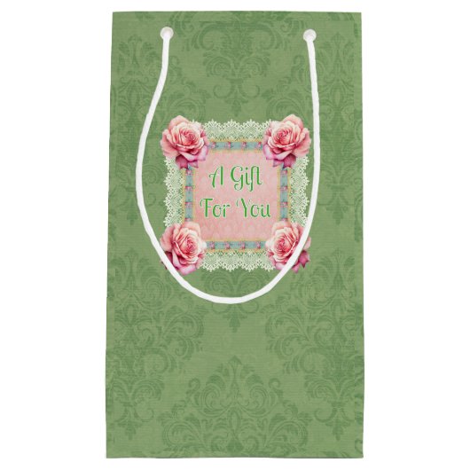 Vintage rosa Rosen verblasste Damaskus Personalisi Kleine Geschenktüte (Vorderseite)