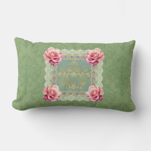 Vintage rosa Rosen verblasste Damaskusdesign Lendenkissen